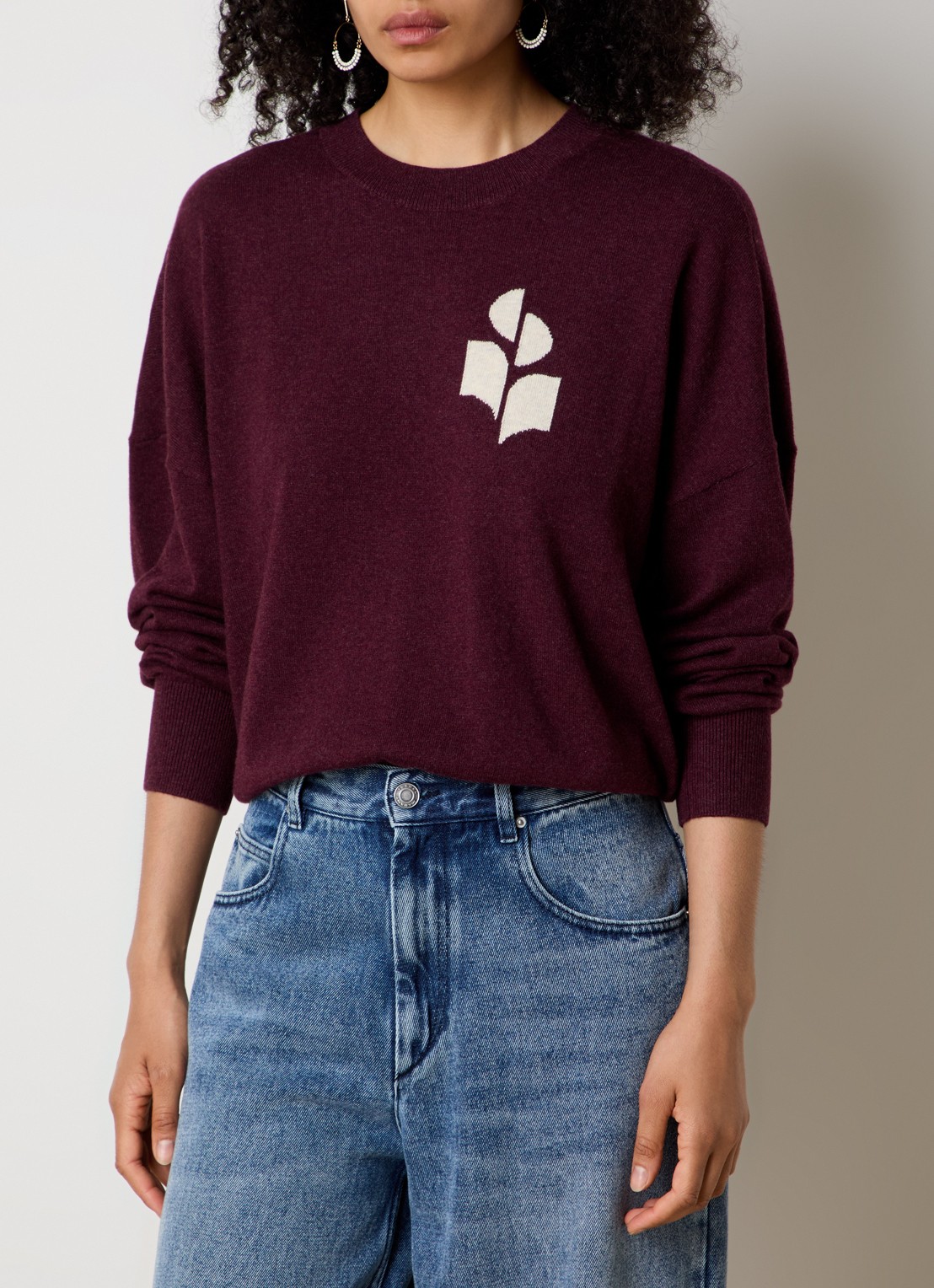 Isabel Marant Marisans fijngebreide pullover in wolblend met ingebreid logo  - detail 2 aubergine