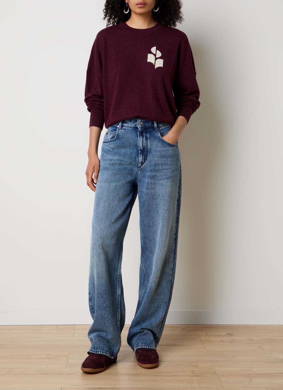 Isabel Marant Marisans fijngebreide pullover in wolblend met ingebreid logo  - voorkant 5 aubergine