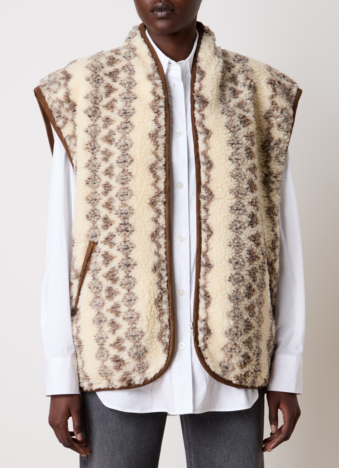 Isabel Marant Maximilia gilet in wolblend met steekzakken - detail 3 beige