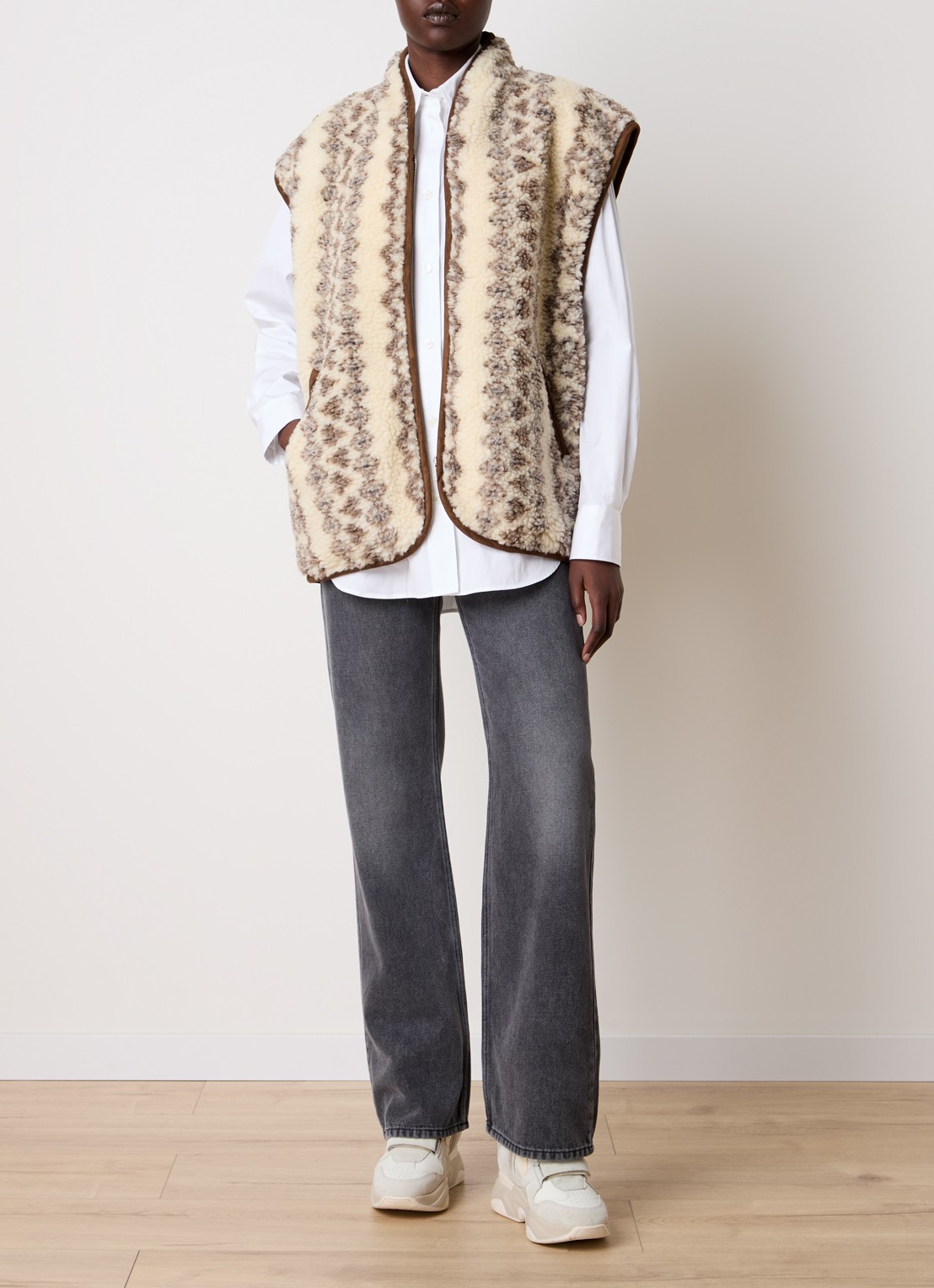 Isabel Marant Maximilia gilet in wolblend met steekzakken - voorkant 2 beige
