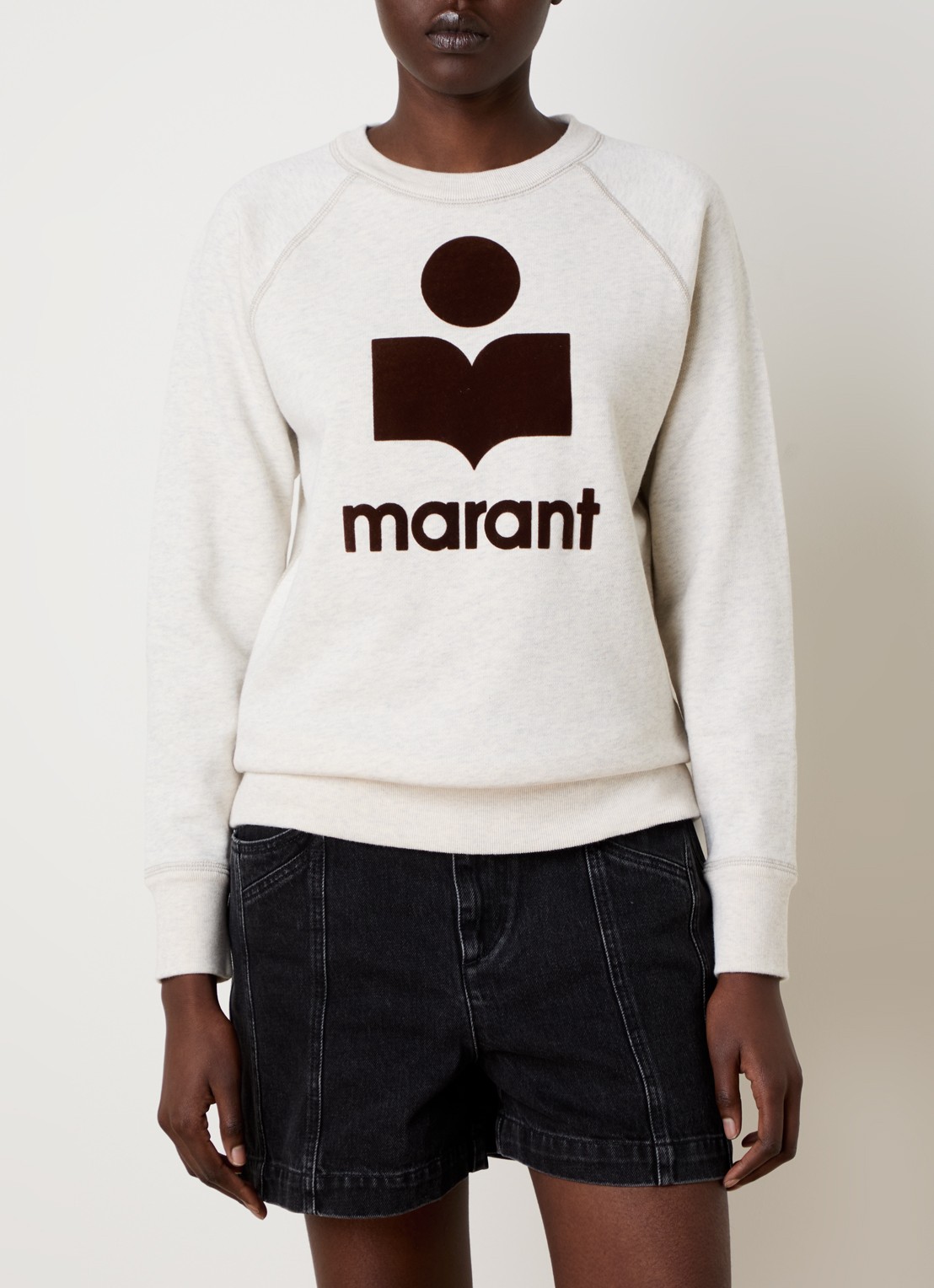 Isabel Marant Milly sweater met gemêleerd dessin en flock logoprint - detail 2 grijsmele