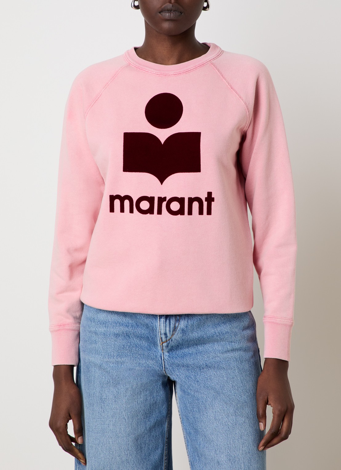 Isabel Marant Milly sweater met gemêleerd dessin en flock logoprint - detail 4 zalmroze