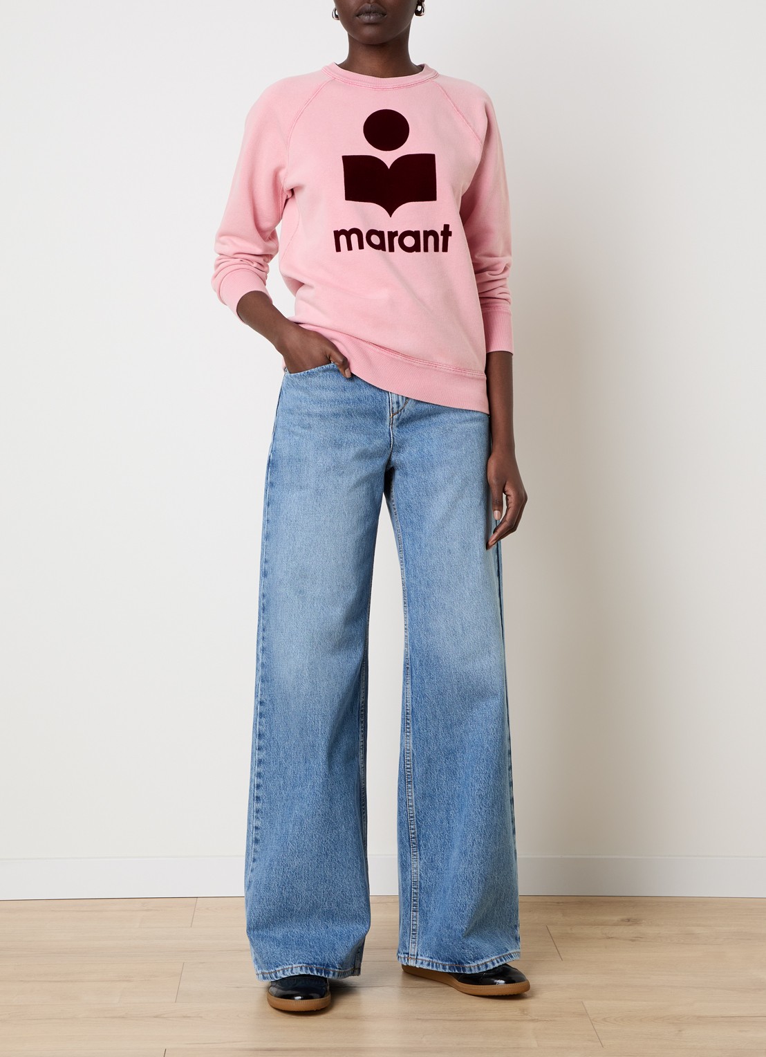 Isabel Marant Milly sweater met gemêleerd dessin en flock logoprint - voorkant 3 zalmroze