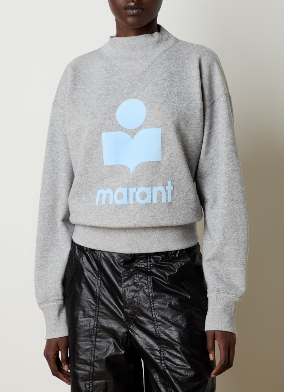 Isabel Marant Moby sweater in  katoenblend met flock logoprint - detail 4 grijs