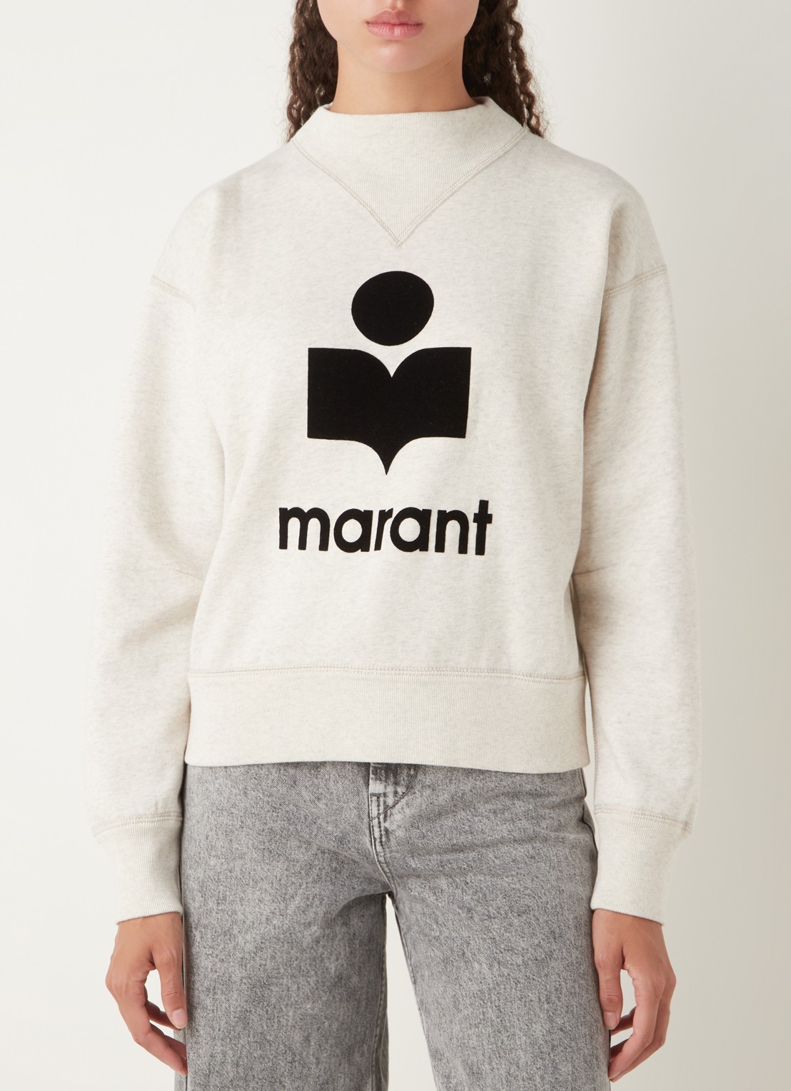Isabel Marant Moby sweater met flock logoprint en opstaande kraag - detail 4 gebroken wit