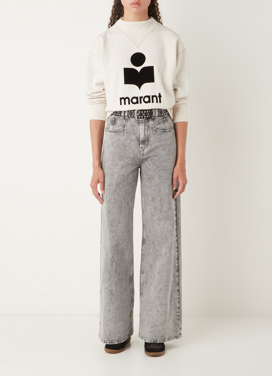 Isabel Marant Moby sweater met flock logoprint en opstaande kraag - voorkant 3 gebroken wit