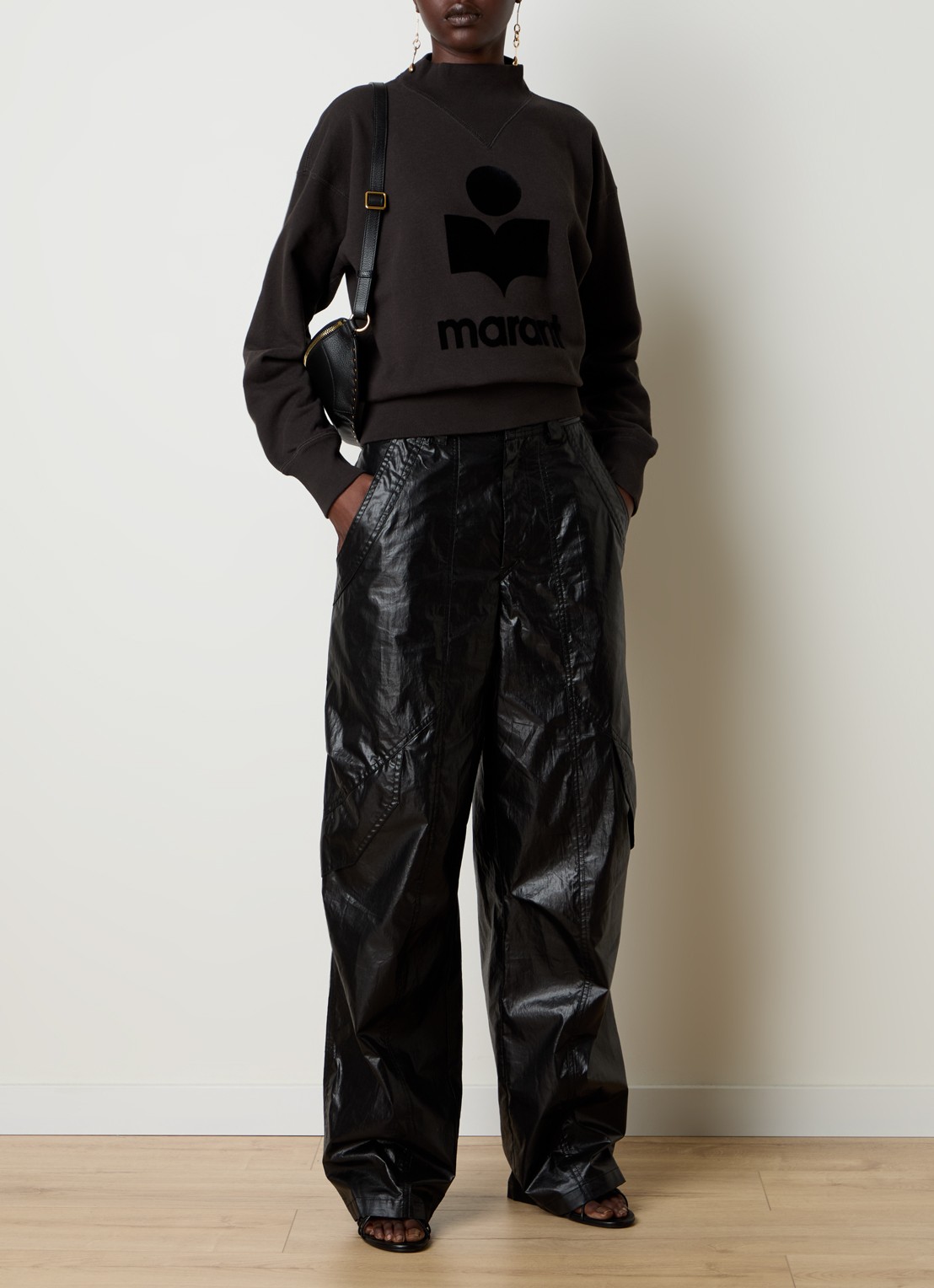 Isabel Marant Moby sweater met flock logoprint en opstaande kraag - voorkant 5 antraciet