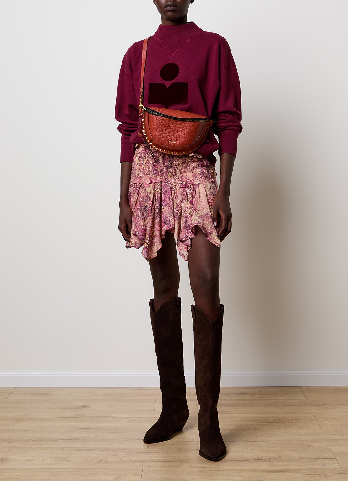 Isabel Marant Moby sweater met flock logoprint en opstaande kraag - voorkant 5 bordeauxrood