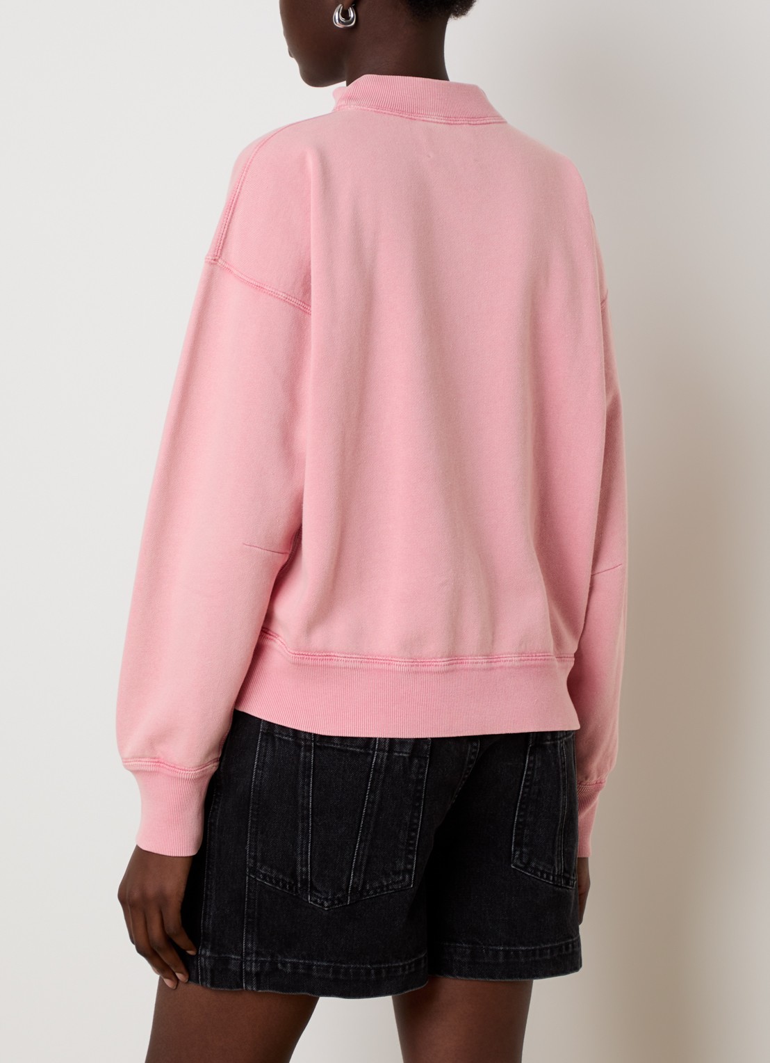 Isabel Marant Moby sweater met flock logoprint en opstaande kraag - achterkant 3 zalmroze