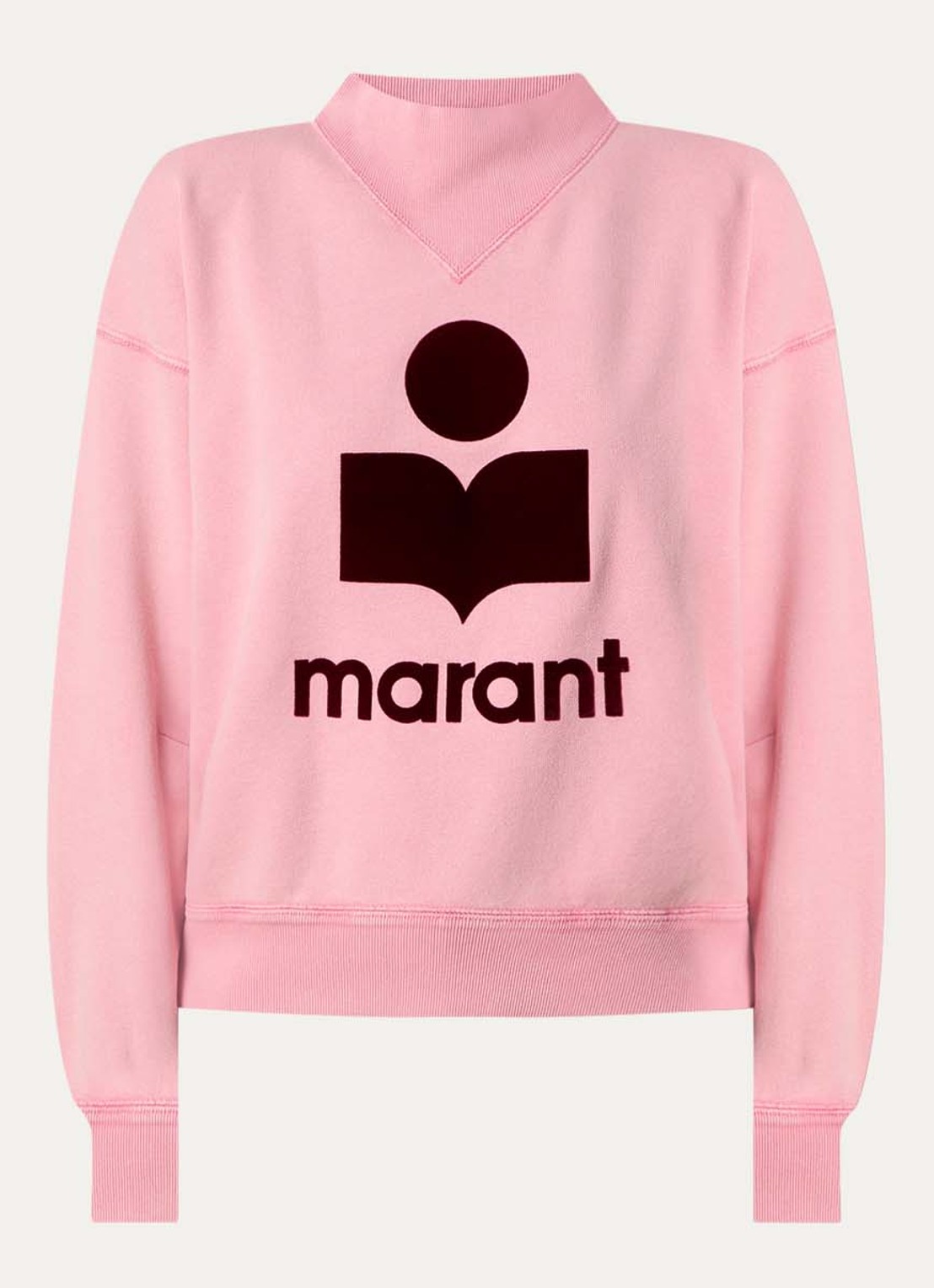 Isabel Marant Moby sweater met flock logoprint en opstaande kraag - voorkant 4 zalmroze
