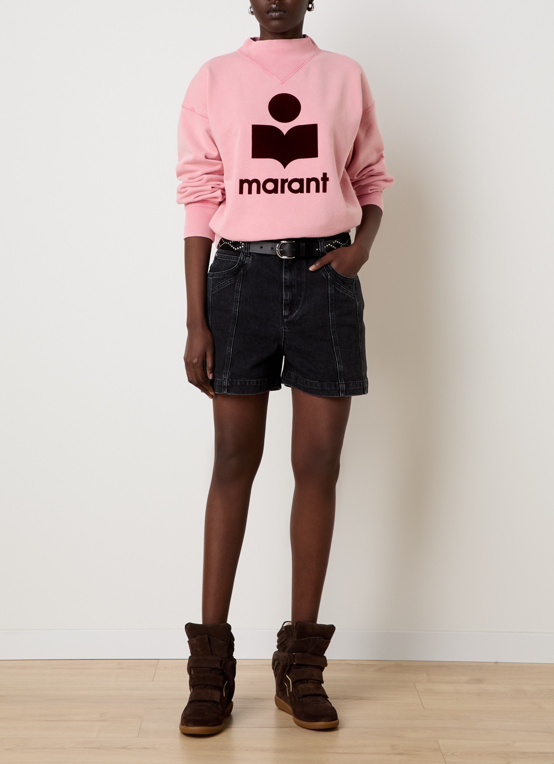 Isabel Marant Moby sweater met flock logoprint en opstaande kraag - voorkant 5 zalmroze