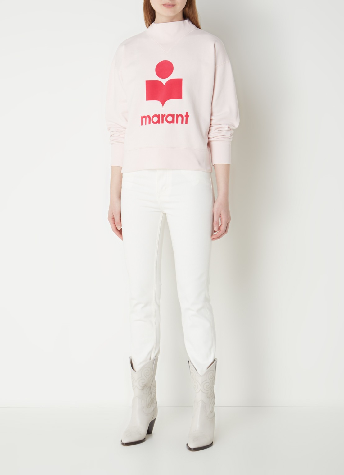 Isabel Marant Moby sweater met flock logoprint  - voorkant 5 lichtroze