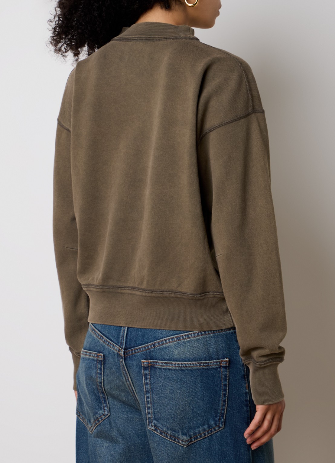Isabel Marant Moby sweater met flock logoprint  - achterkant khaki