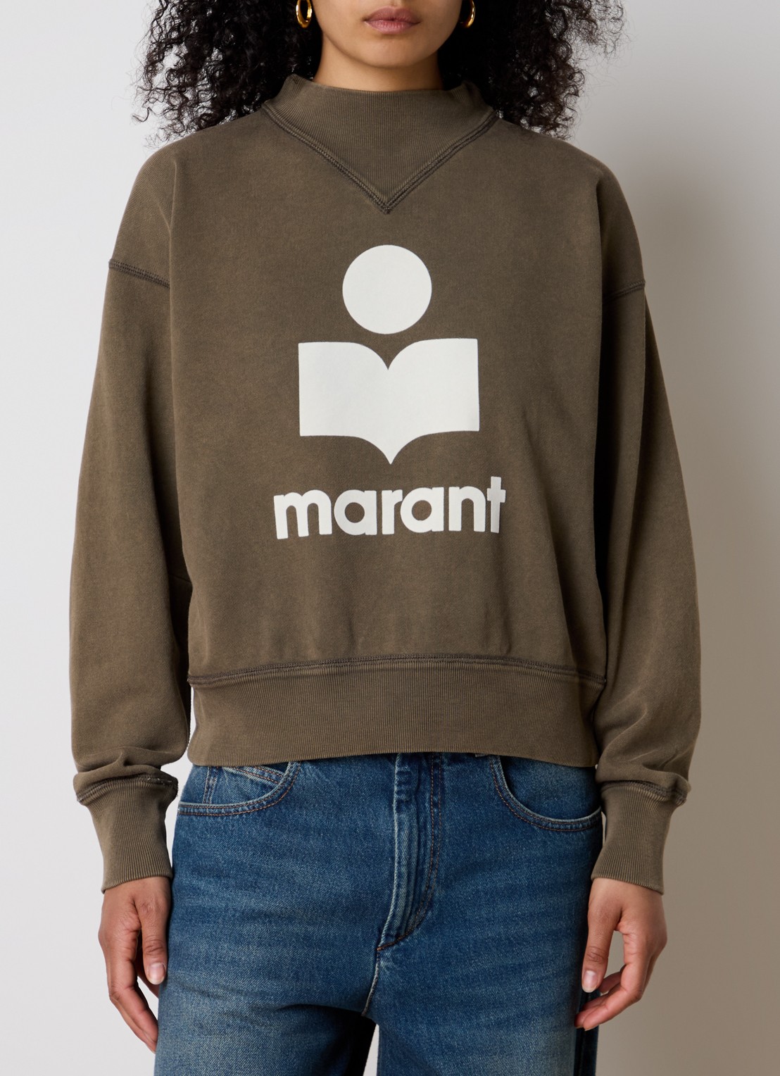 Isabel Marant Moby sweater met flock logoprint  - detail 4 khaki