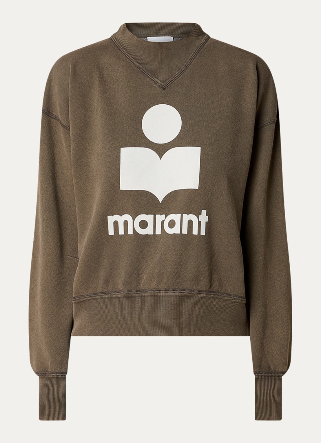 Isabel Marant Moby sweater met flock logoprint  - voorkant 2 khaki