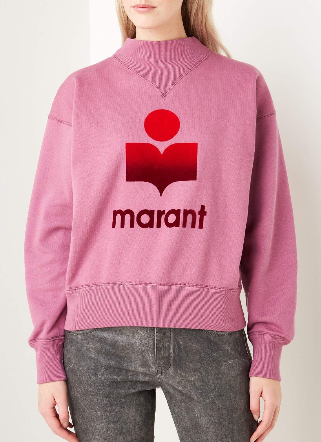 Isabel Marant Moby sweater met flockprint - detail roze