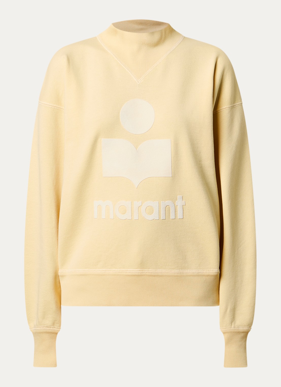 Isabel Marant Moby sweater met opstaande kraag en flock logoprint - voorkant 4 lichtgeel