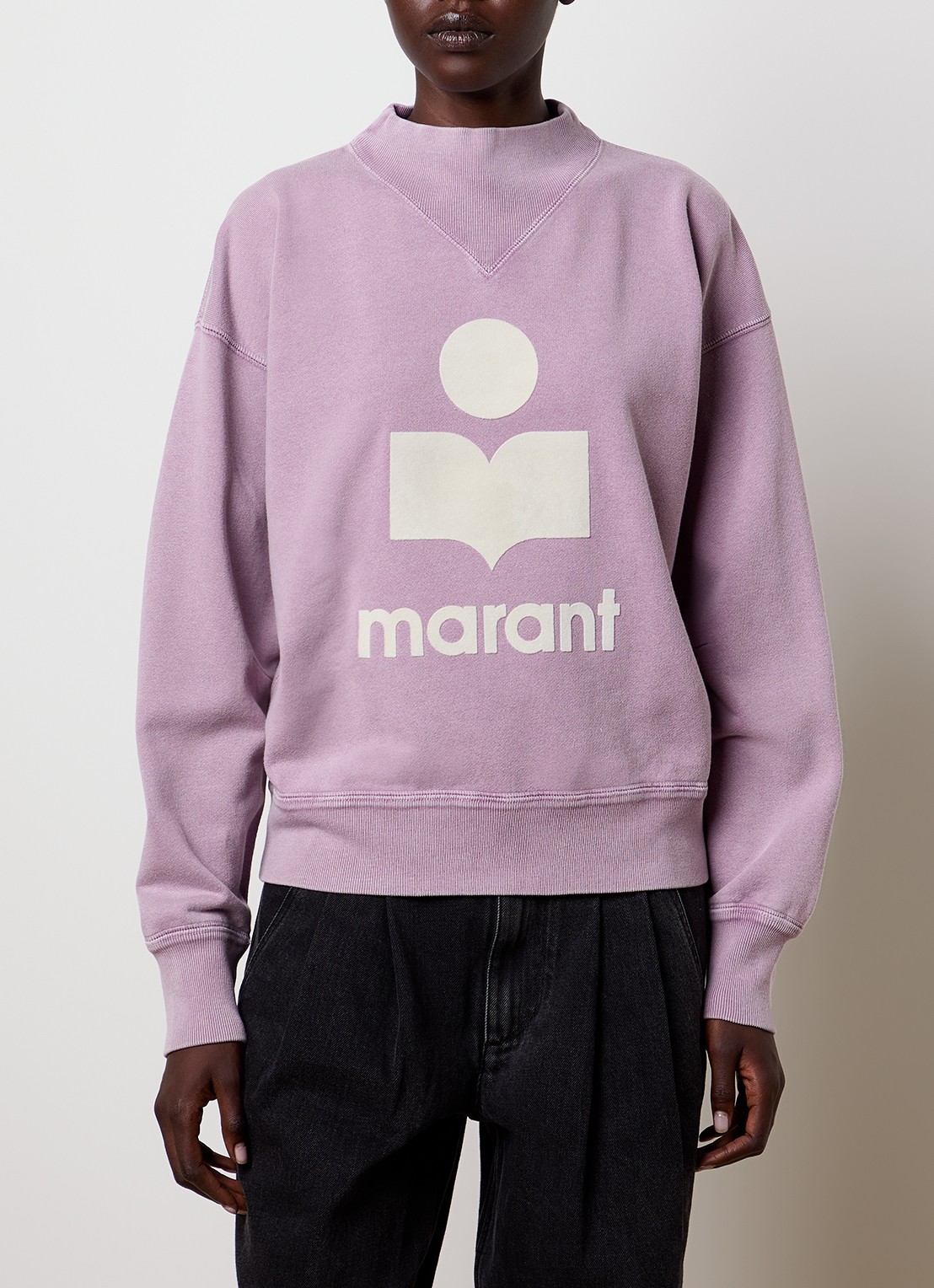 Isabel Marant Moby sweater met opstaande kraag en flock logoprint - detail 2 oudroze