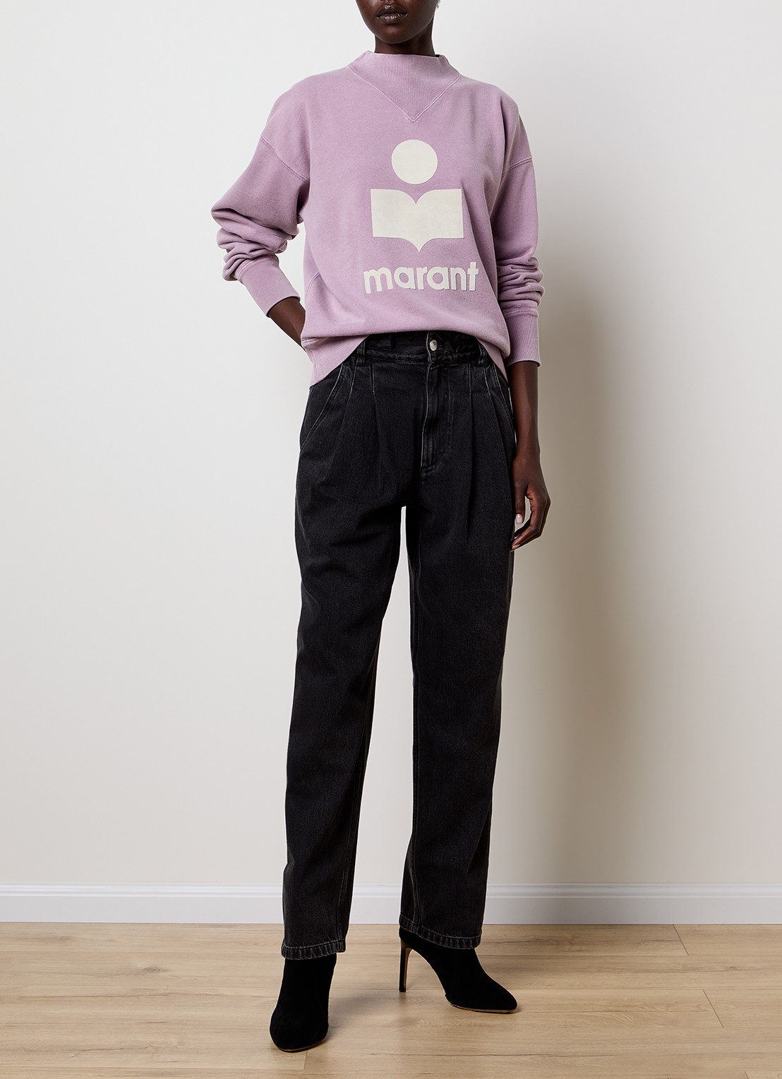 Isabel Marant Moby sweater met opstaande kraag en flock logoprint - voorkant 5 oudroze