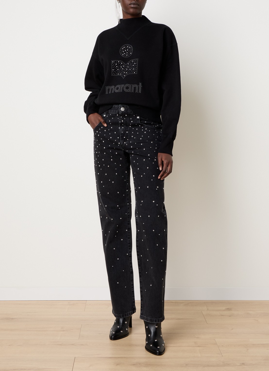 Isabel Marant Moby sweater met studs en logoprint - voorkant 4 zwart