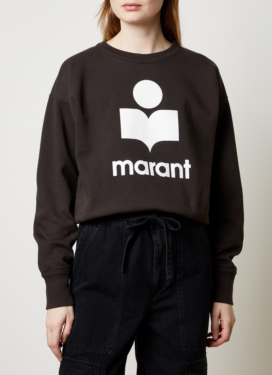 Isabel Marant Mobyli sweater met flock logoprint - detail antraciet