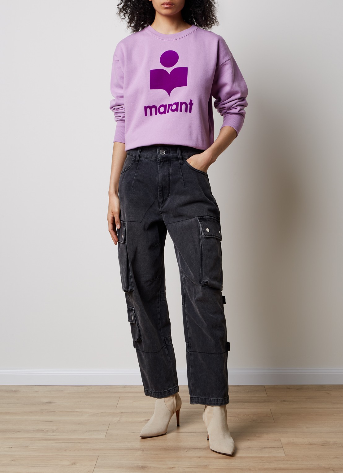 Isabel Marant Mobyli sweater met flock logoprint - voorkant 2 lila