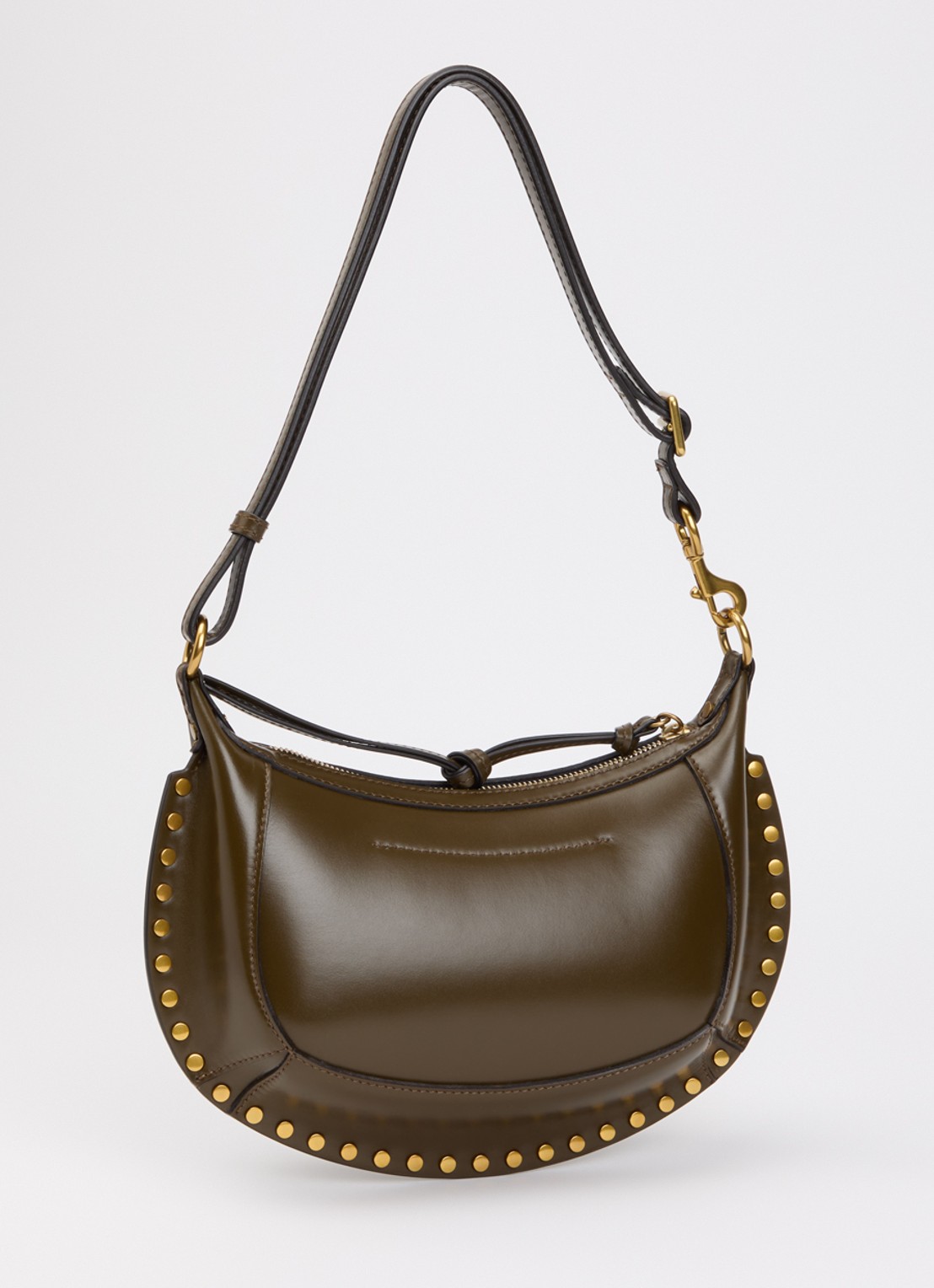Isabel Marant Moon pocket schoudertas van kalfsleer met studs en verstelbare schouderriem - achterkant mosgroen