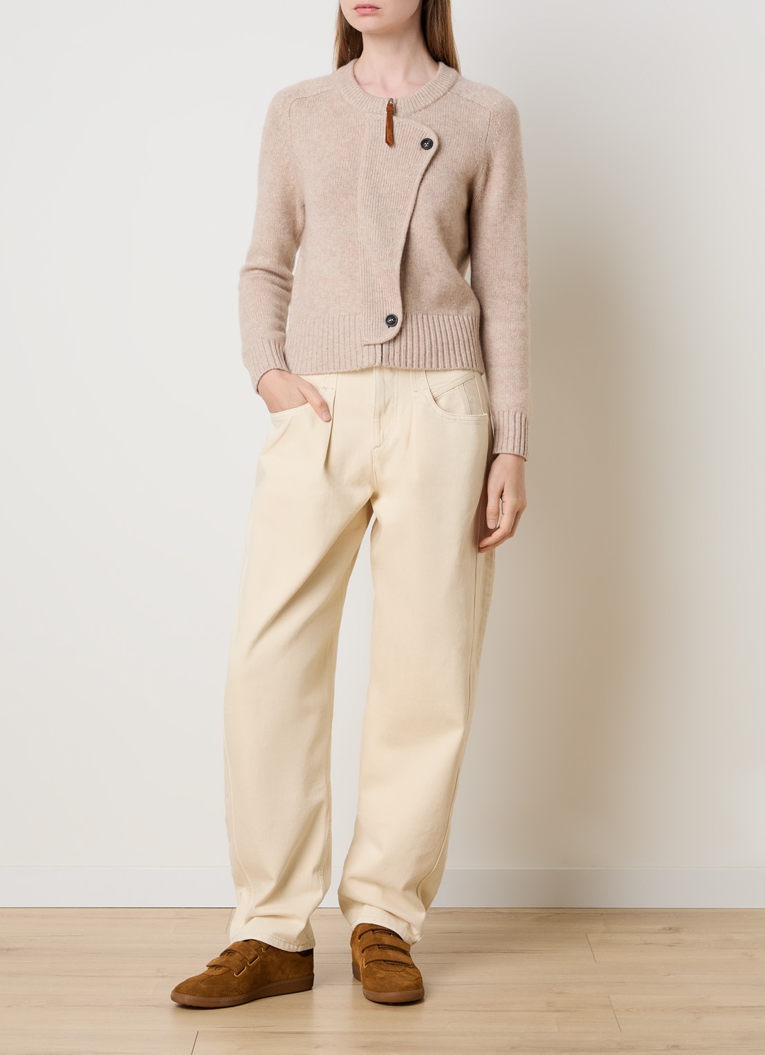 Isabel Marant Murielle fijngebreid vest in kasjmierblend met asymmetrisch detail - voorkant 4 beige