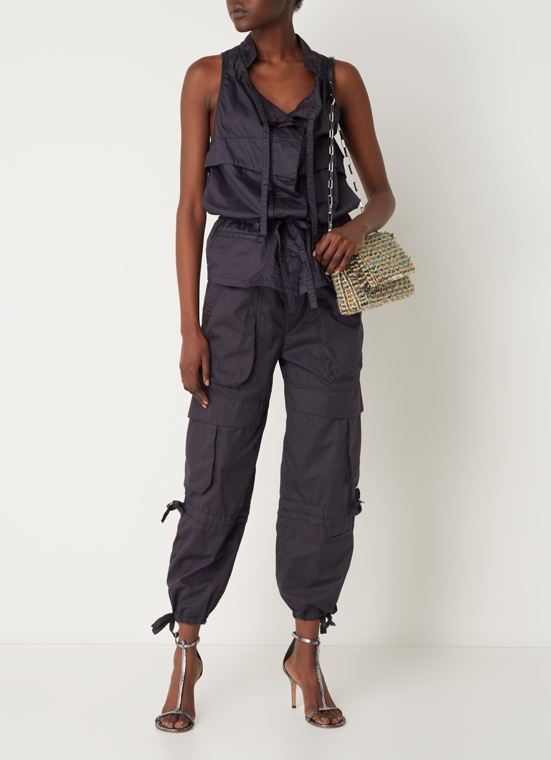 Isabel Marant Nadea mouwloze blouse met strikceintuur en koorddetail  - voorkant 5 antraciet