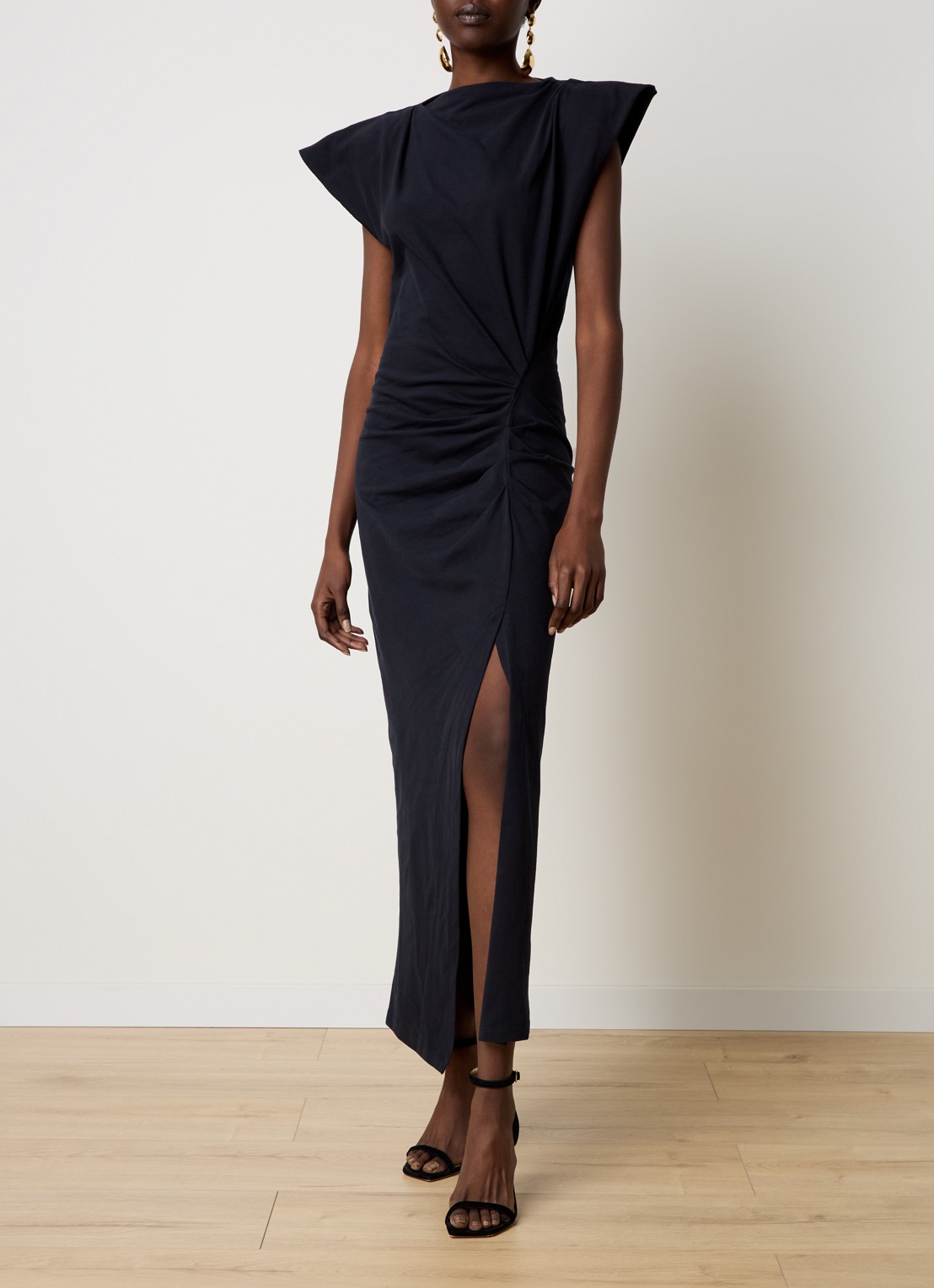 Isabel Marant Nadela maxi jurk met plooidetail en split - detail 4 zwart