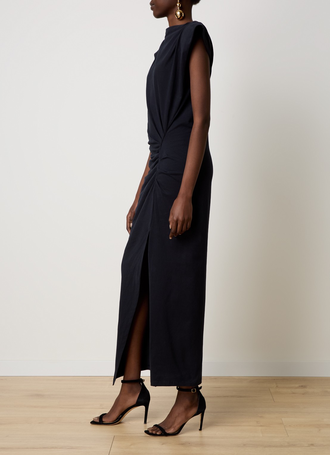 Isabel Marant Nadela maxi jurk met plooidetail en split - voorkant 3 zwart
