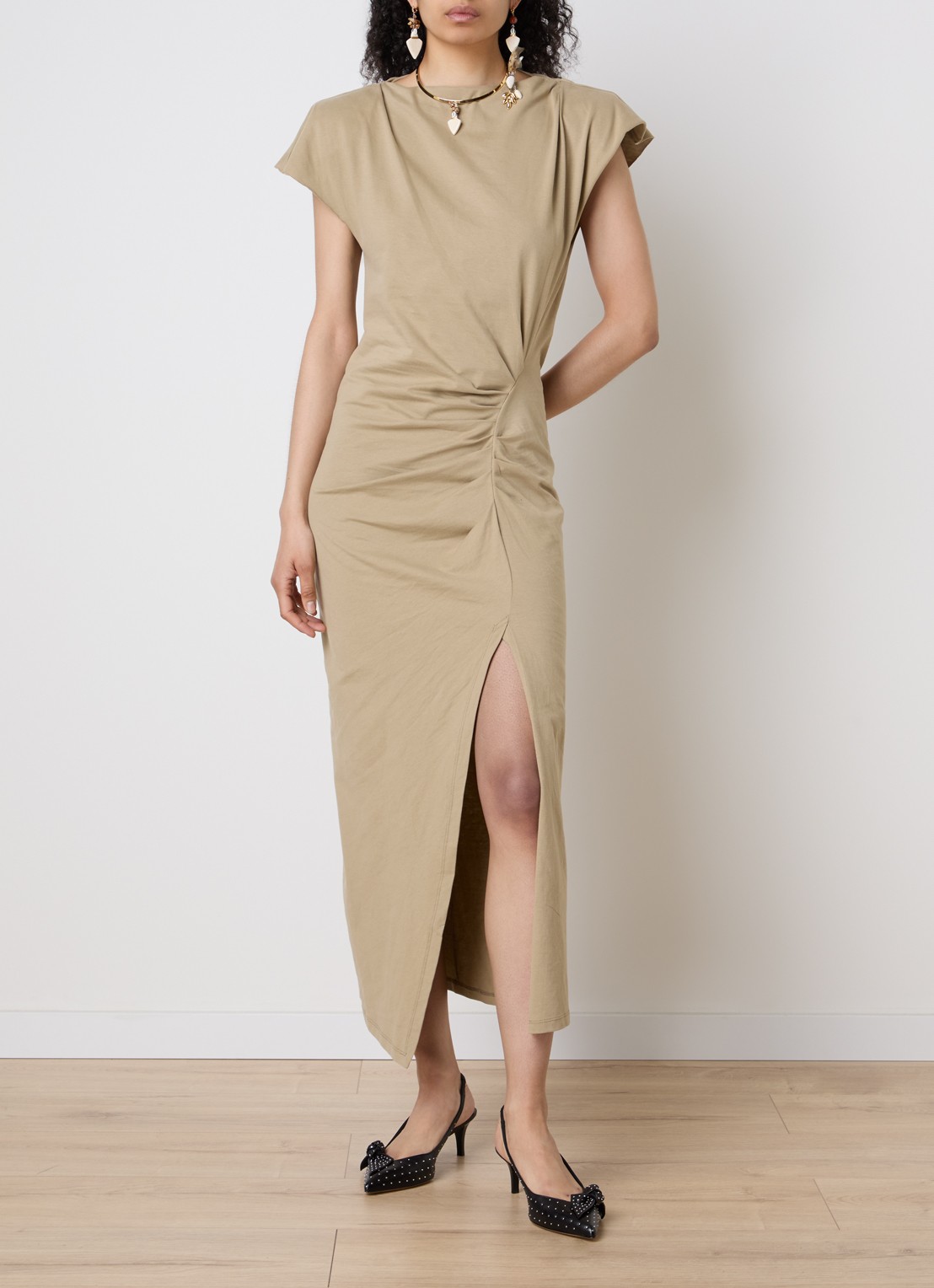 Isabel Marant Nadela midi jurk met split - detail 4 khaki