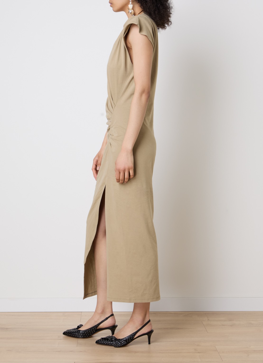 Isabel Marant Nadela midi jurk met split - voorkant 3 khaki
