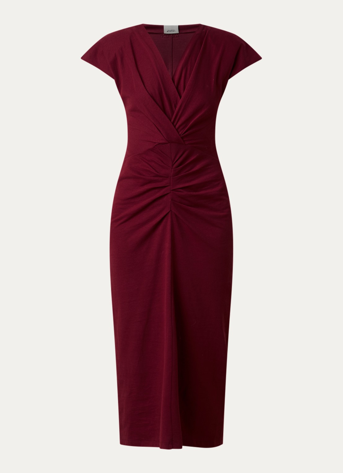 Isabel Marant Nadra midi jurk met schoudervulling en plooidetail - voorkant 3 cranberryrood