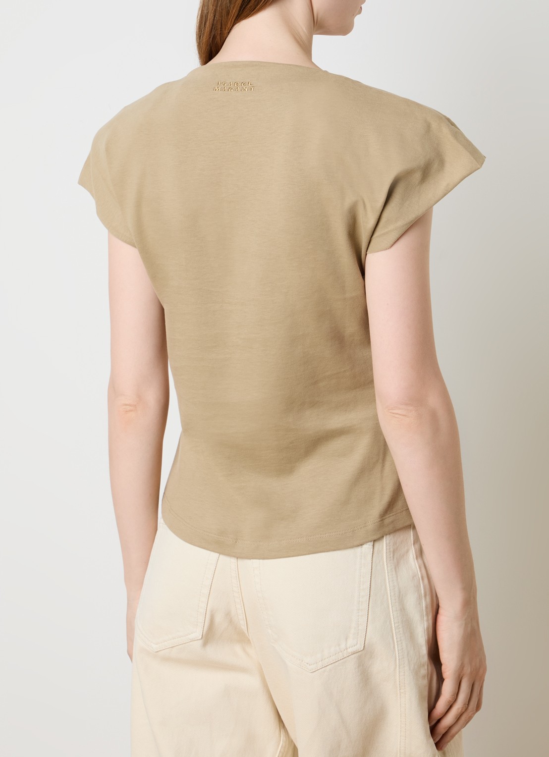 Isabel Marant Nadrine top met schoudervulling en V-hals - achterkant beige