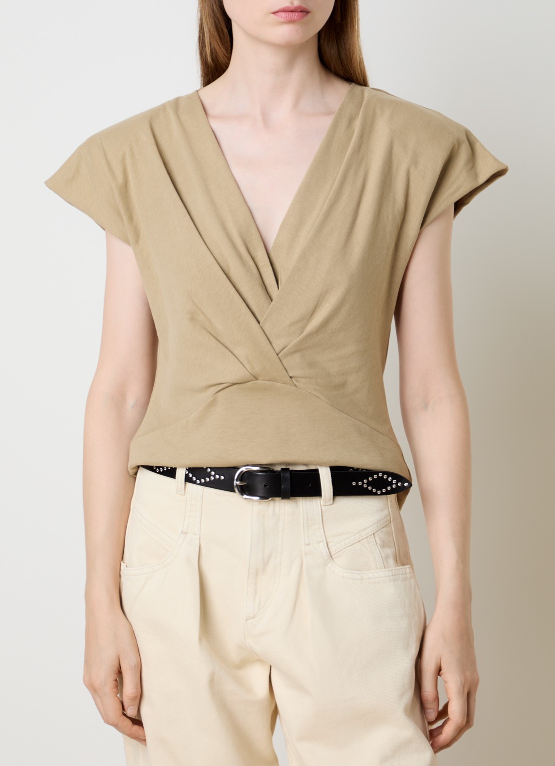 Isabel Marant Nadrine top met schoudervulling en V-hals - detail 2 beige