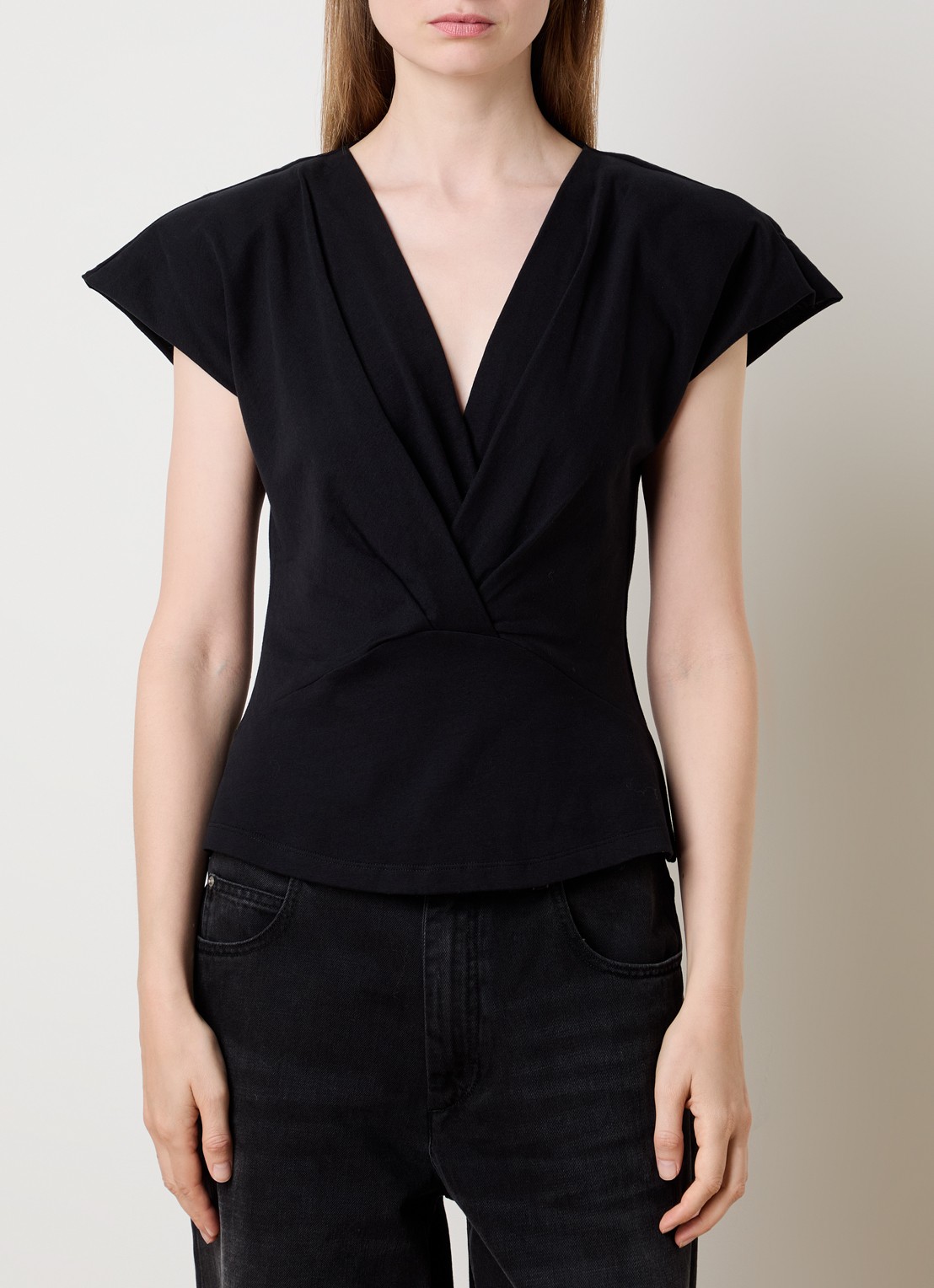 Isabel Marant Nadrine top met schoudervulling en V-hals - detail 3 zwart