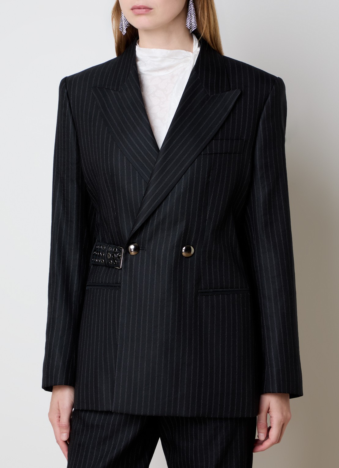 Isabel Marant Nahia double-breasted blazer in scheerwolblend met ceintuur - detail 4 zwart