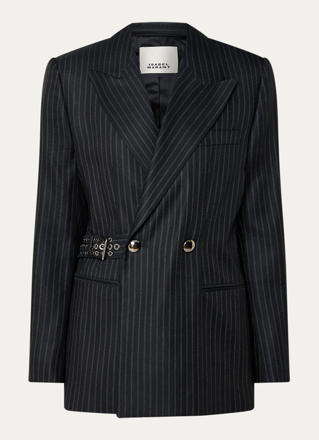 Isabel Marant Nahia double-breasted blazer in scheerwolblend met ceintuur - voorkant 2 zwart