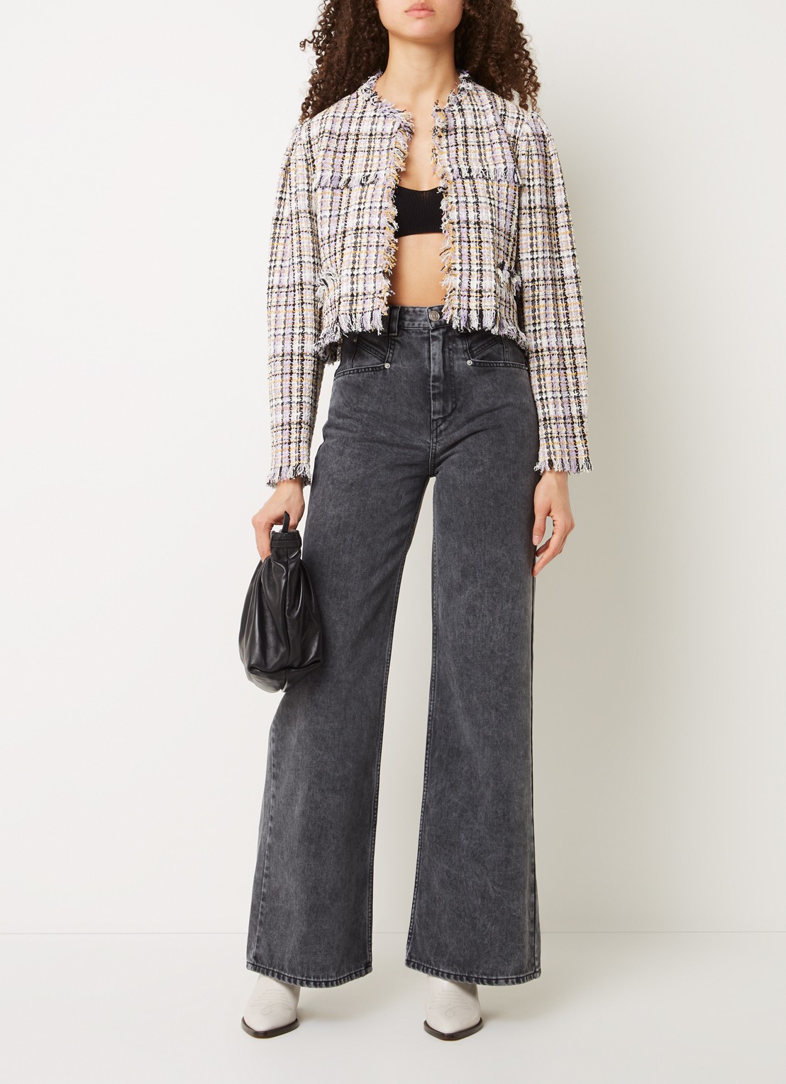 Isabel Marant Nameo cropped blazer met tweed-look - voorkant 2 lichtpaars