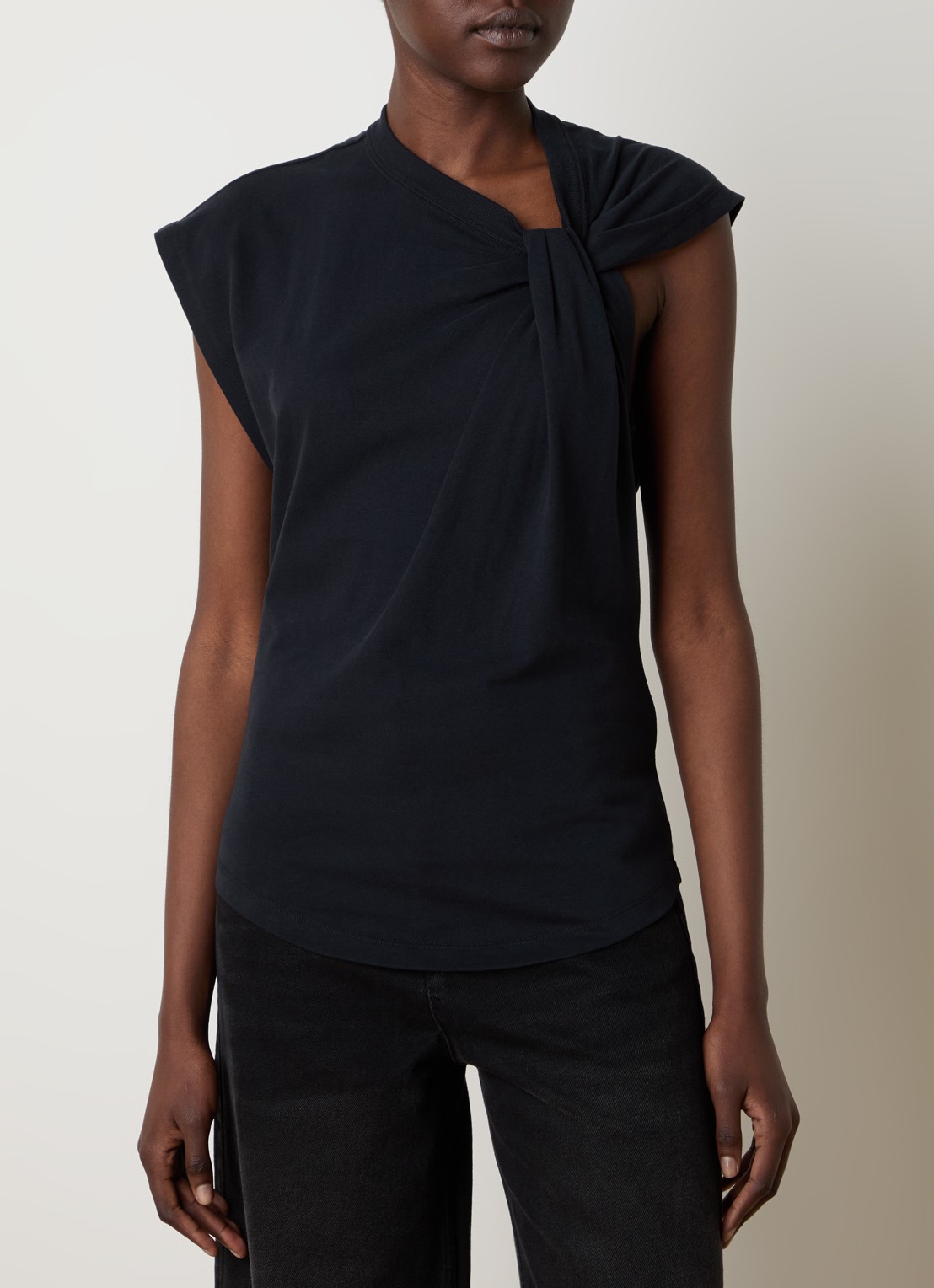 Isabel Marant Nayda T-shirt van  katoen met asymmetrische hals  - detail 2 zwart