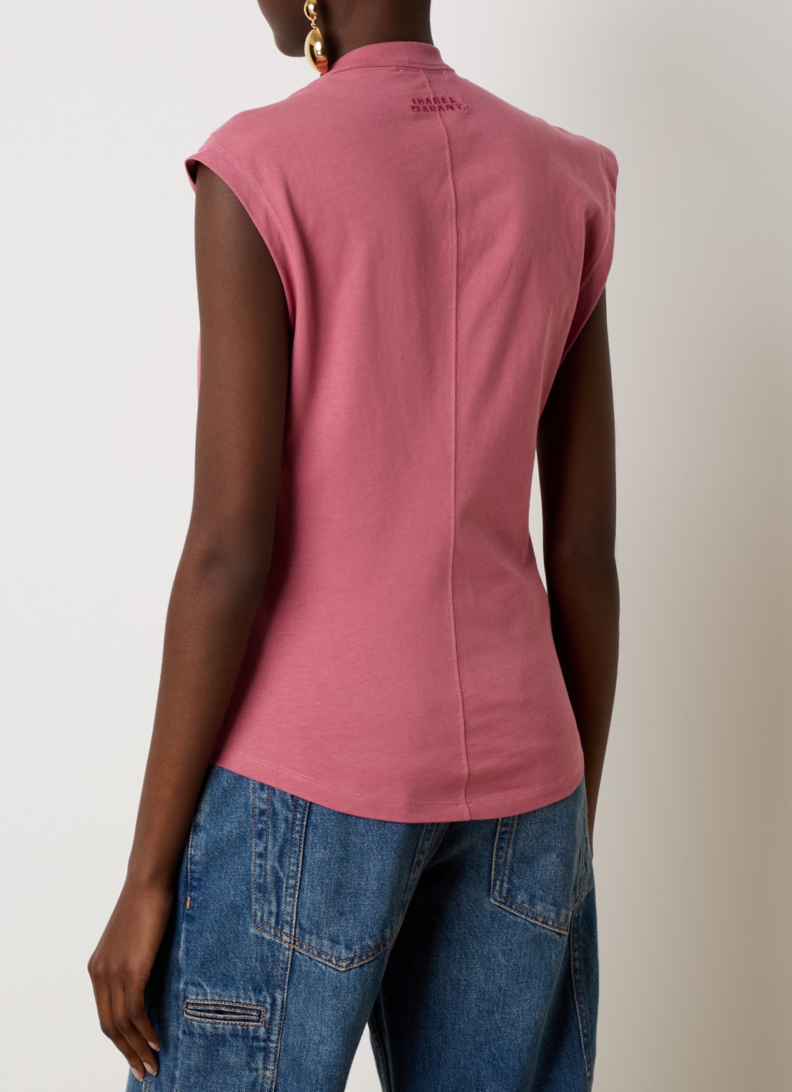 Isabel Marant Nayda T-shirt van  katoen met asymmetrische hals  - achterkant koraalroze