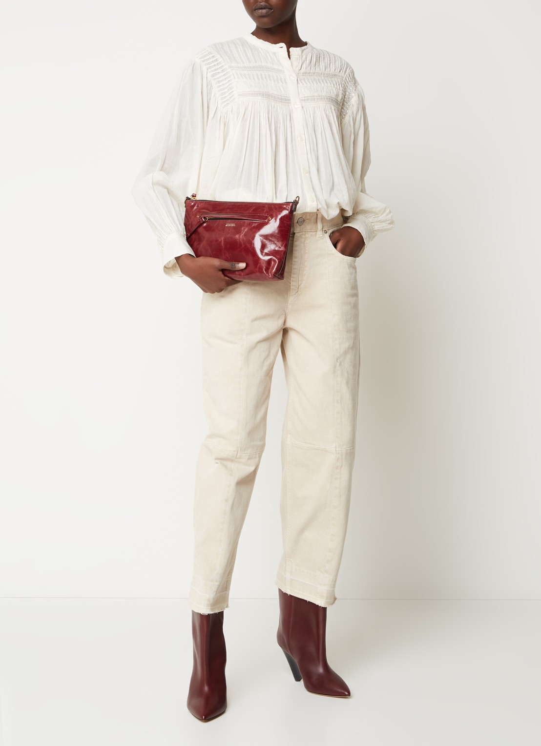 Isabel Marant Nessah clutch van lakleer - voorkant 3 bordeauxrood