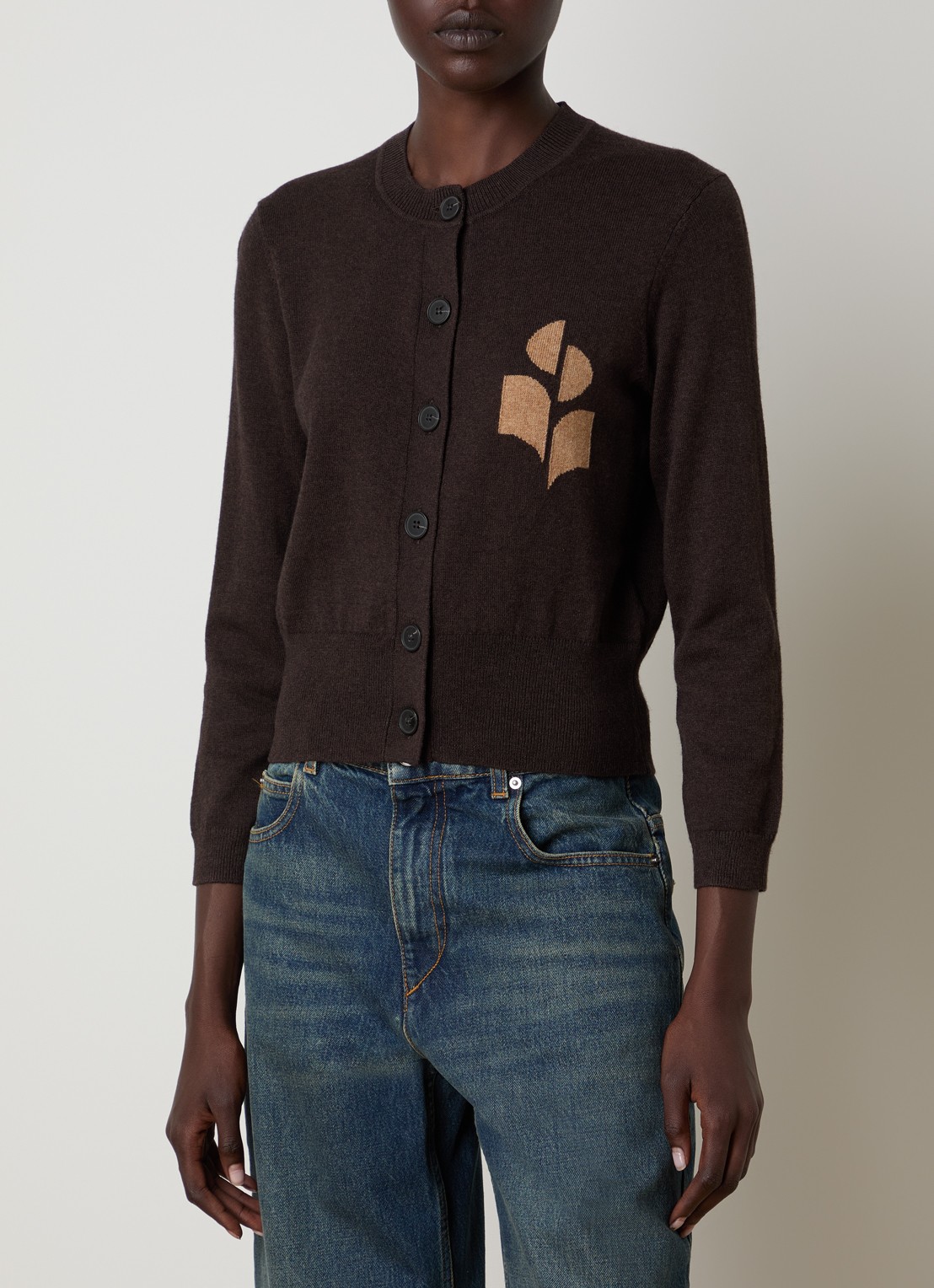 Isabel Marant Newton fijngebreid vest in wolblend met logo - detail chocoladebruin