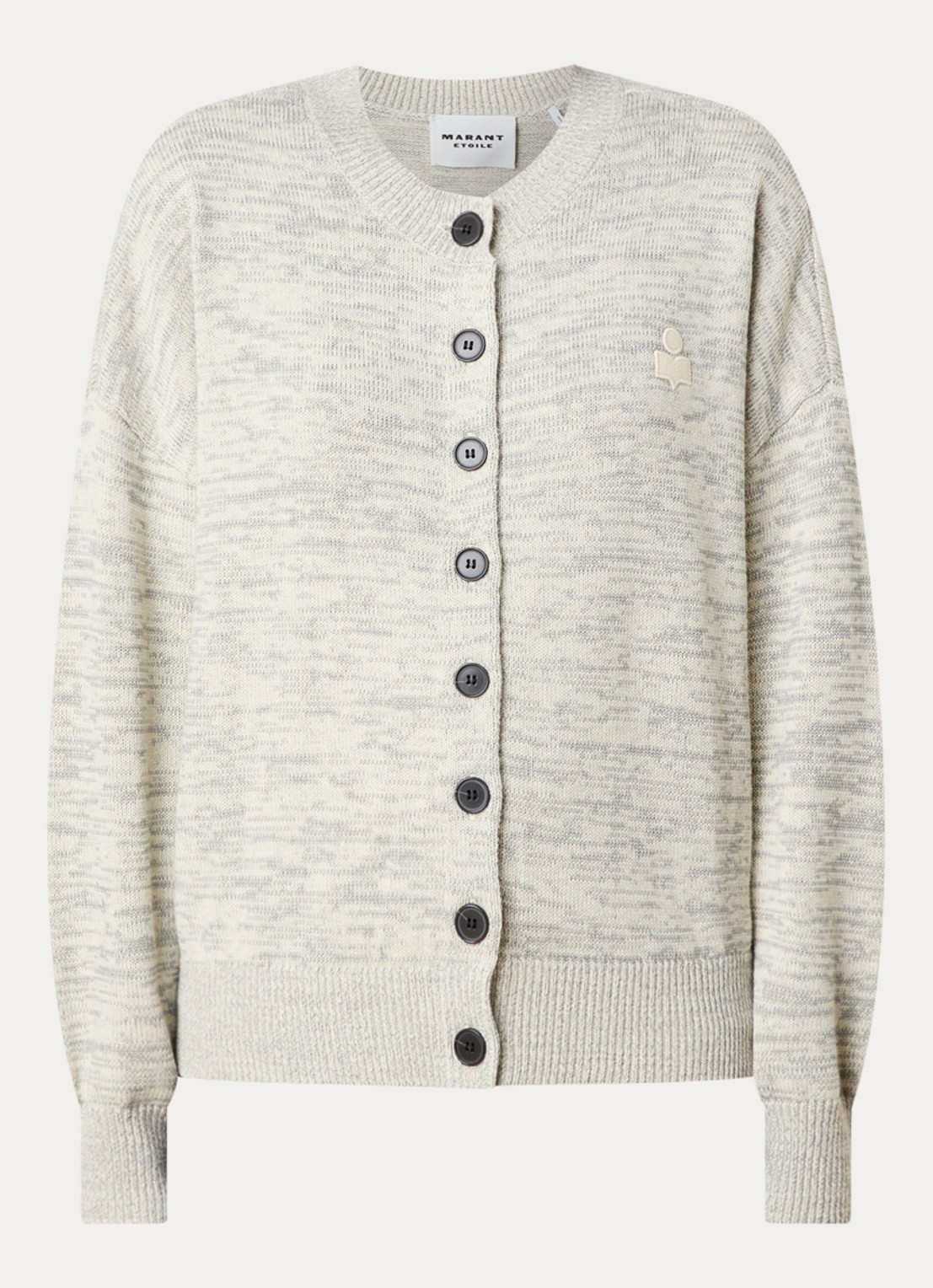 Isabel Marant Nouny grofgebreid vest in wolblend met gemêleerd dessin - voorkant grijsmele