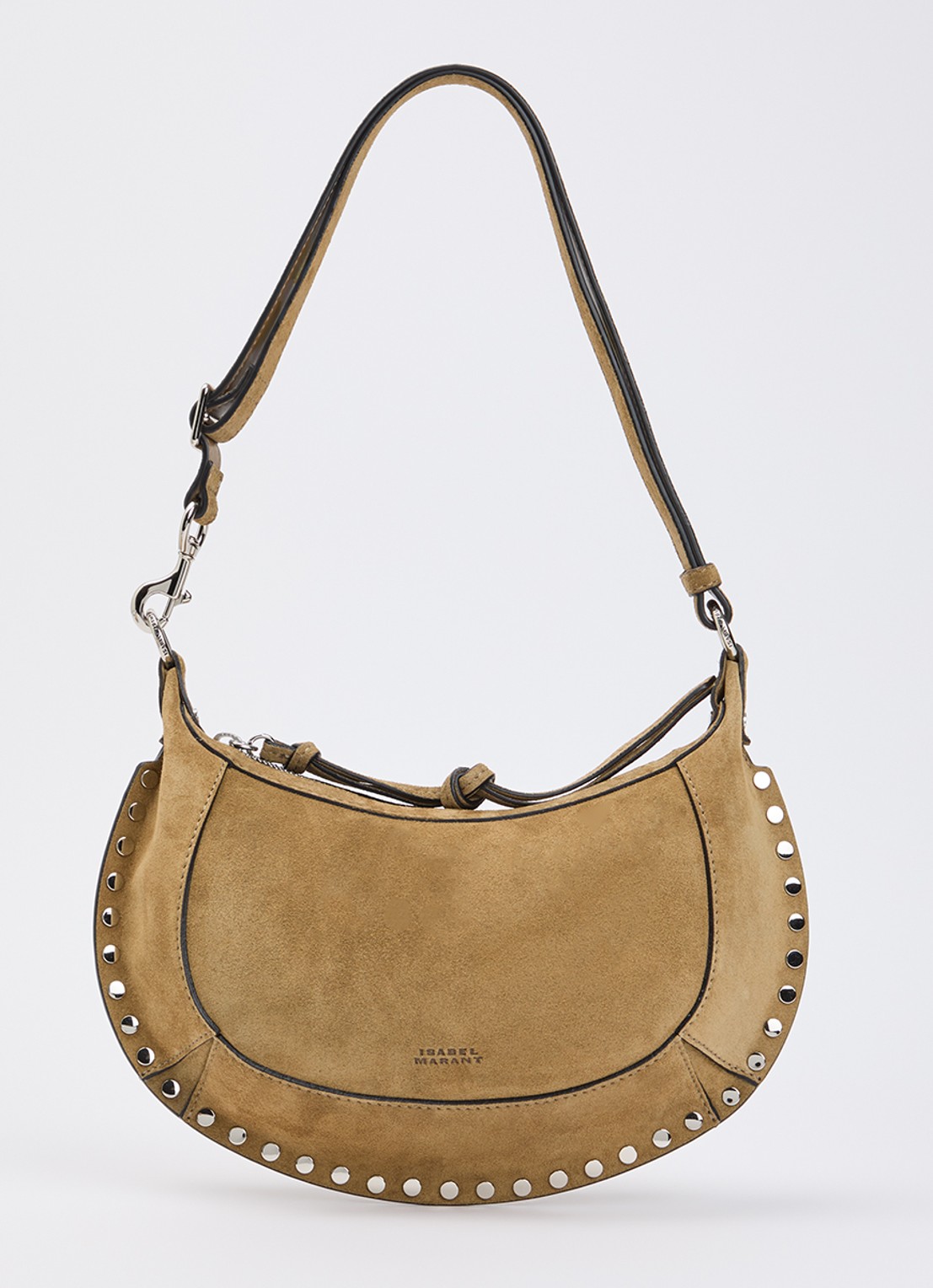 Isabel Marant Oskan Moon crossbodytas van kalfssuède met studs  - voorkant 6 camel