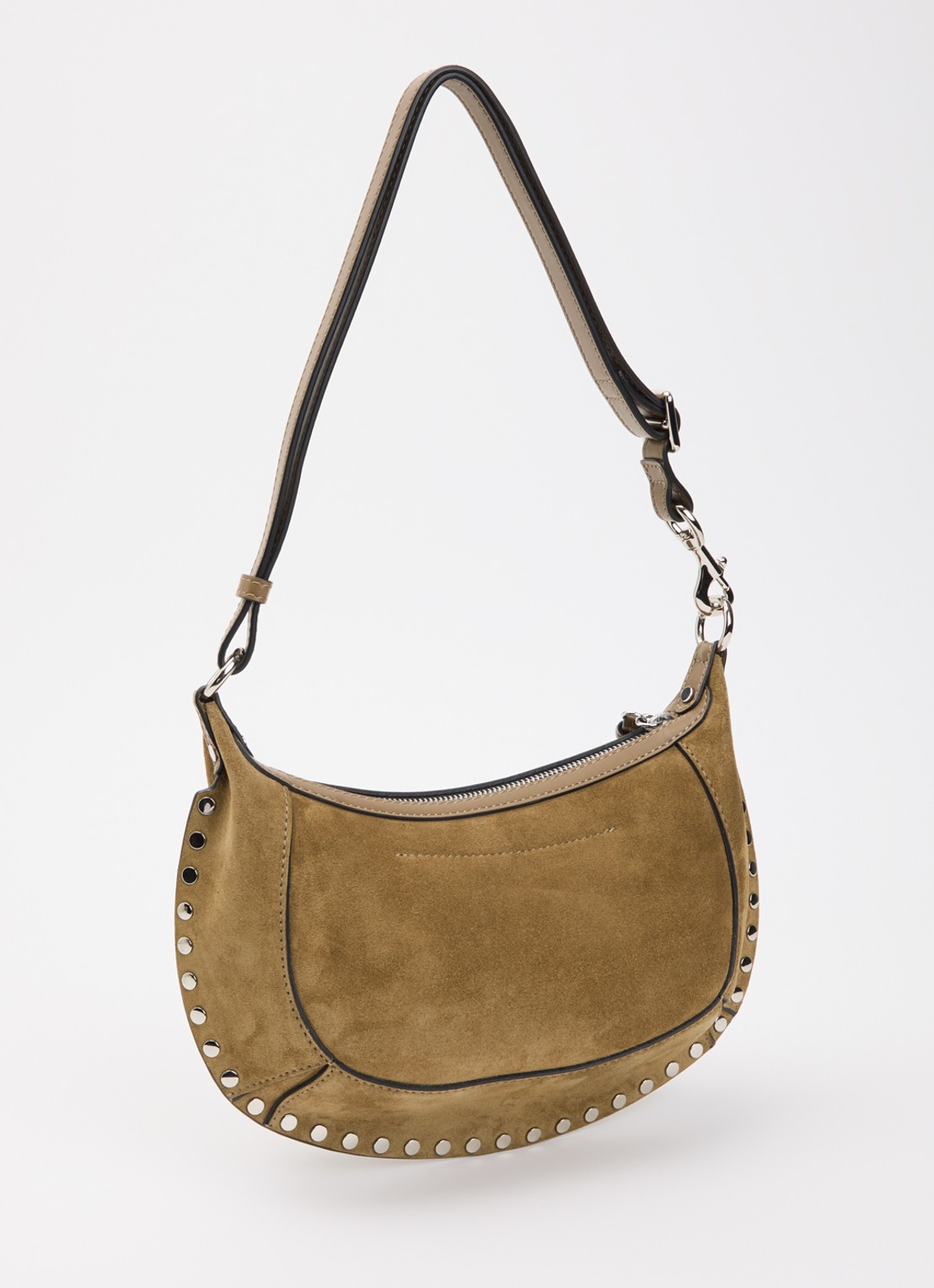 Isabel Marant Oskan Moon Pocket schoudertas van suède met studs en verstelbare schouderriem - achterkant olijfgroen