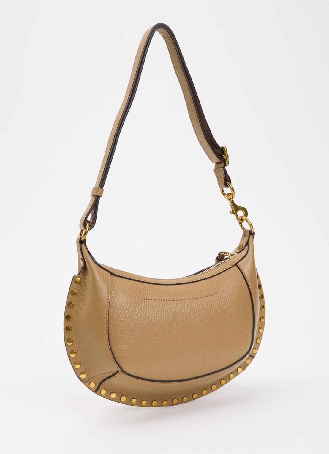 Isabel Marant Oskan Moon schoudertas van leer met studs en verstelbare schouderriem - achterkant beige