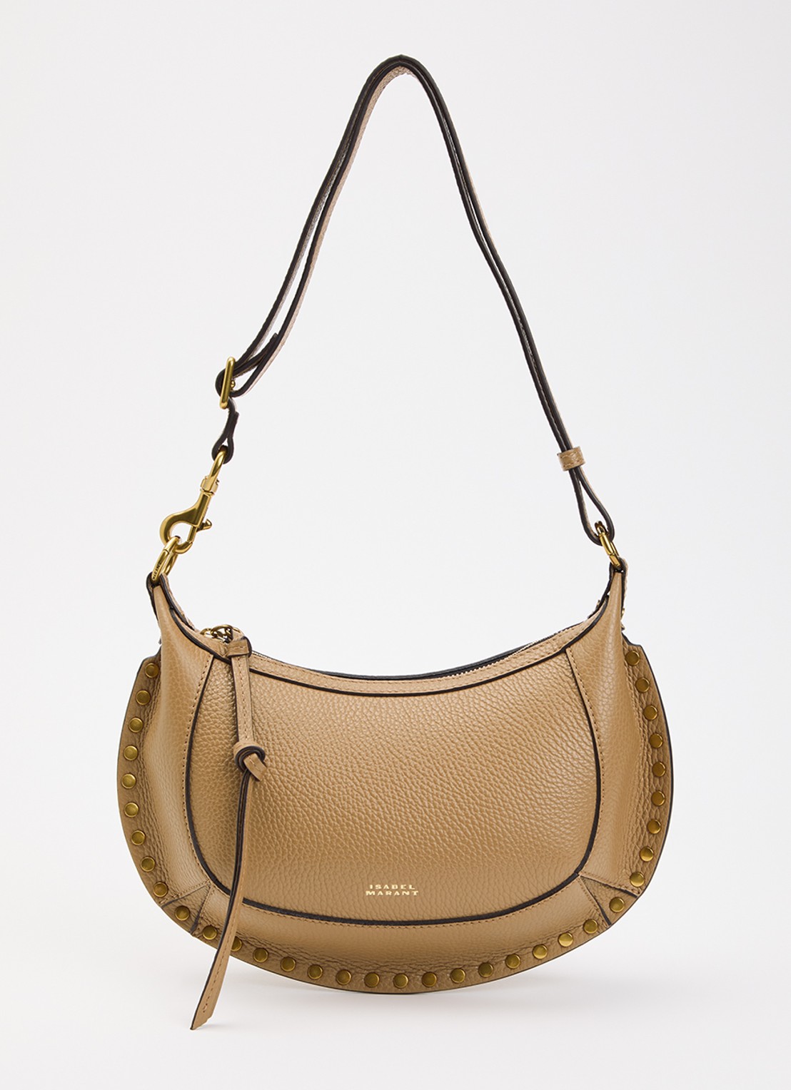 Isabel Marant Oskan Moon schoudertas van leer met studs en verstelbare schouderriem - voorkant 2 beige