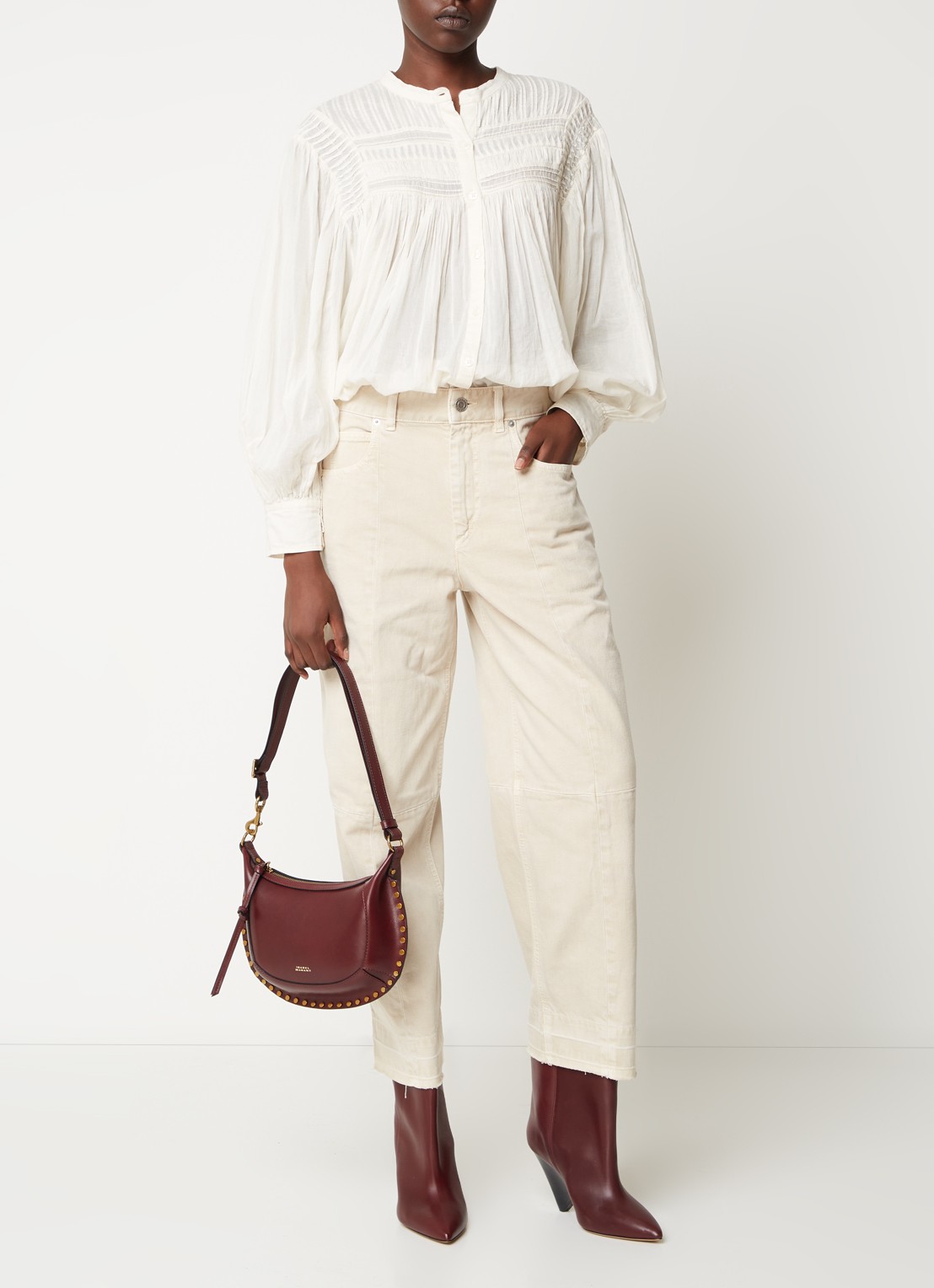 Isabel Marant Oskan Moon schoudertas van leer met studs - voorkant 3 bordeauxrood